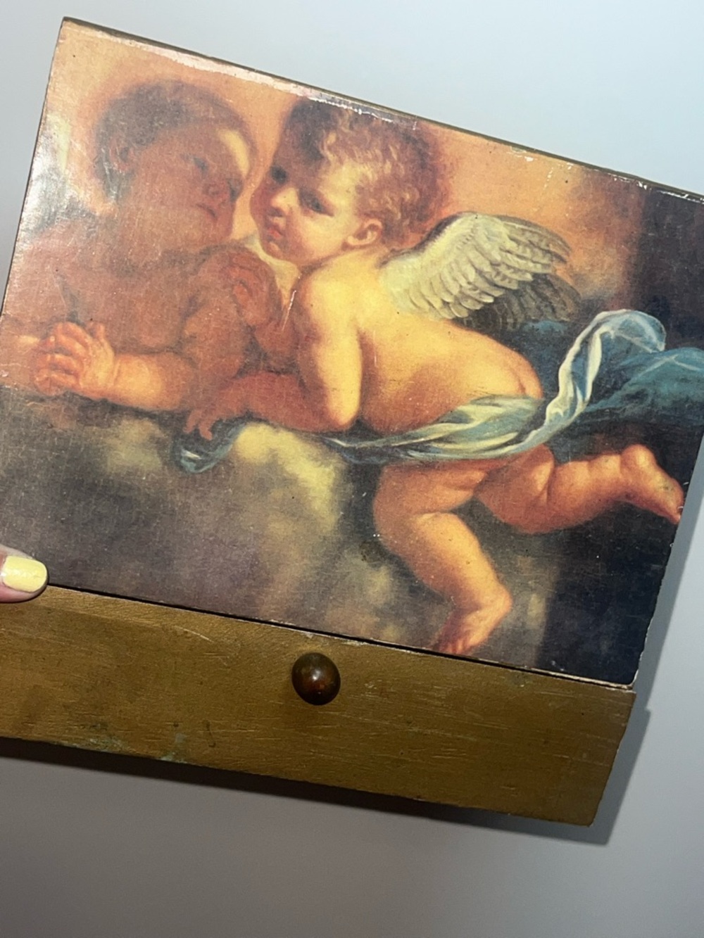 Vintage Inspired Cherub Angel Jewelry Box Gold Romantic Trinket Decor